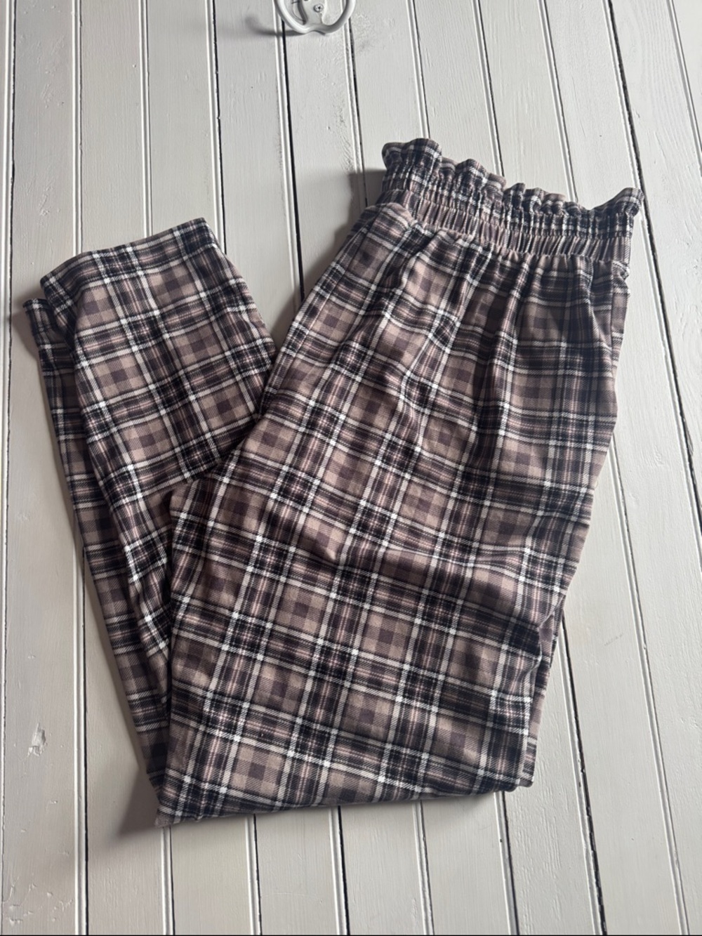 Joe B by Joe Benbasset Pull On Pants Tan Dusty Purple Plaid Size XL